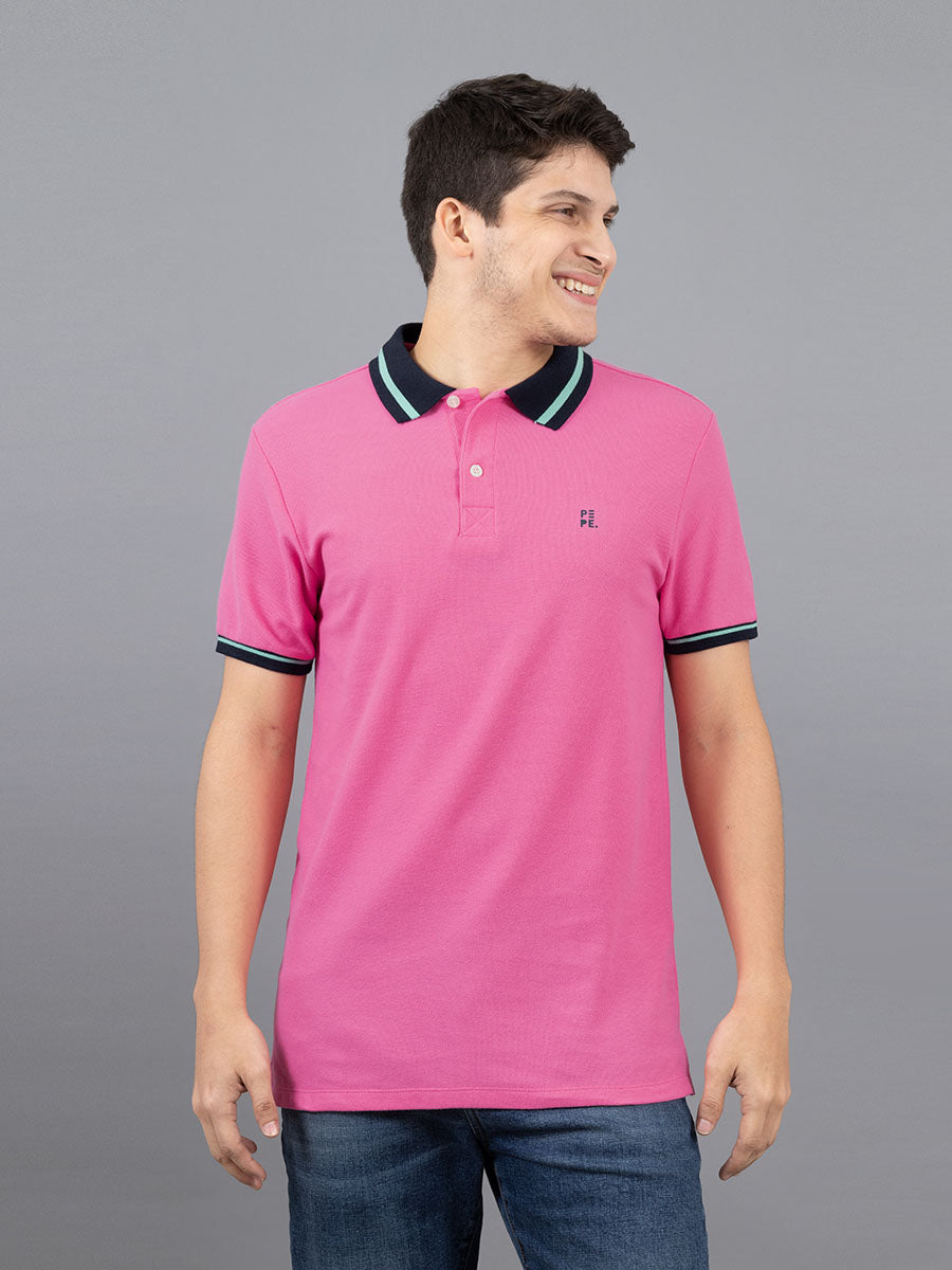 Camisa polo rosada hombre hotsell