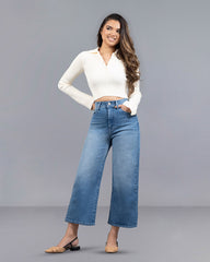 JEANS MUJER CROP WIDE LEG SUPER HIGH RISE