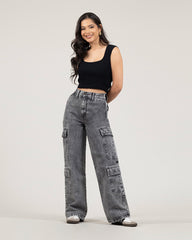 JEAN MUJER CARGO WIDE LEG
