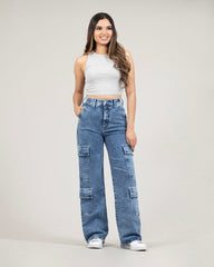 JEAN MUJER CARGO WIDE LEG