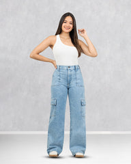 JEANS MUJER CARGO WIDE LEG