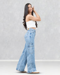 JEANS MUJER CARGO WIDE LEG
