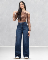 JEANS MUJER CARGO WIDE LEG