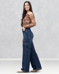 JEANS MUJER CARGO WIDE LEG