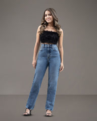 JEANS STRAIGHT LARGO TIRO SUPER ALTO
