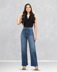 JEANS SLIM WIDE LEG TIRO SUPER ALTO