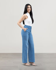 JEANS MUJER SLIM WIDE LEG TIRO SUPER ALTO